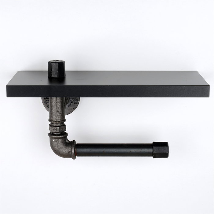 Hanah Home Boruraf239 Portarrollos de Papel Higiénico MDF Negro y Plata Montaje en Pared 30x12x23 cm